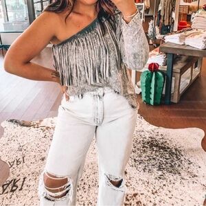 Fringe One Shoulder Top